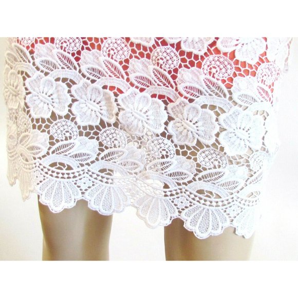 Rebecca Minkoff White Lace 2 Tone Orange Underlay Knee length Designer Skirt 8.R - Picture 7 of 13
